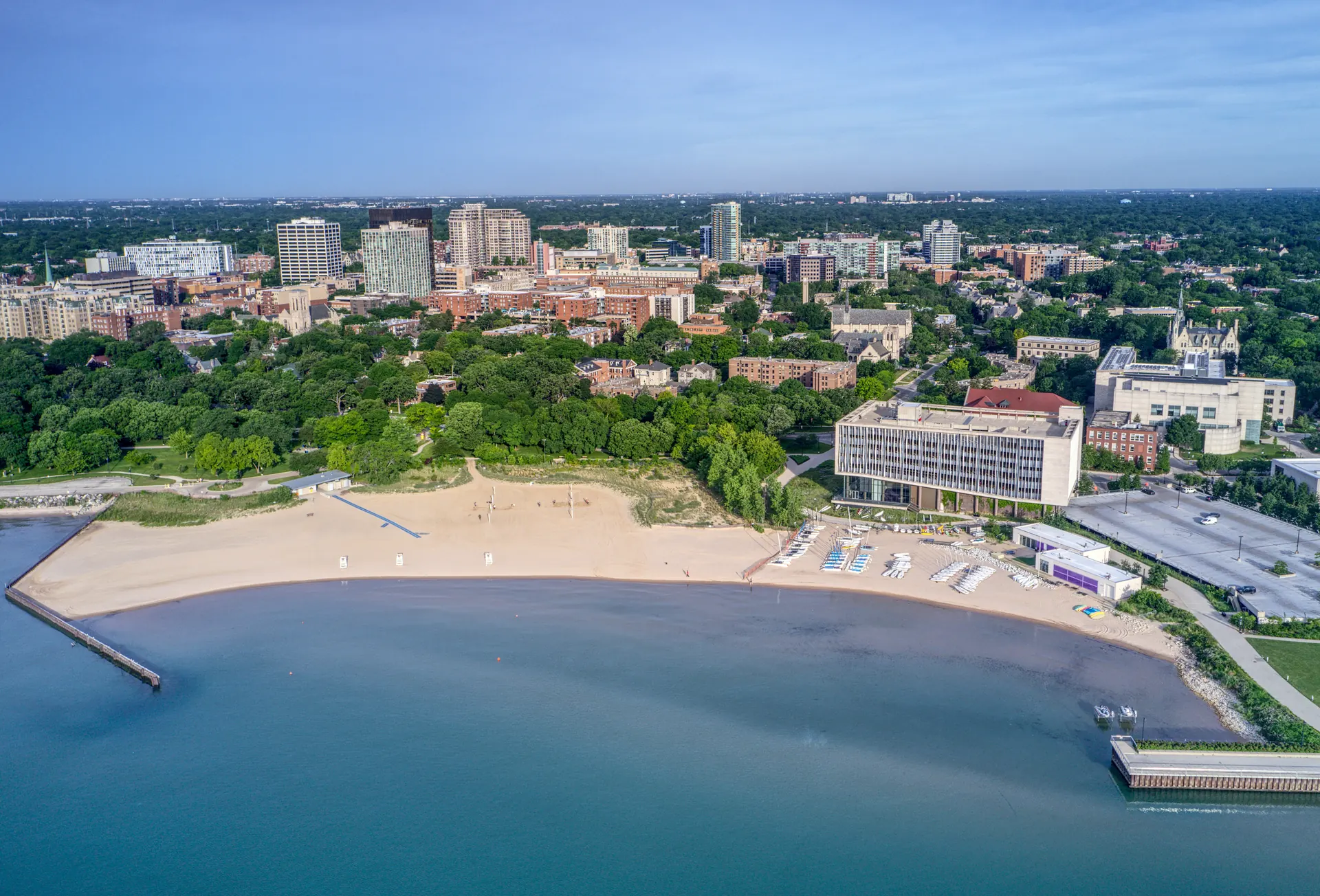 Evanston lakefront and North Shore property Aerial view of the Evanston lakefront and North Shore residential and commercial property north of Chicago